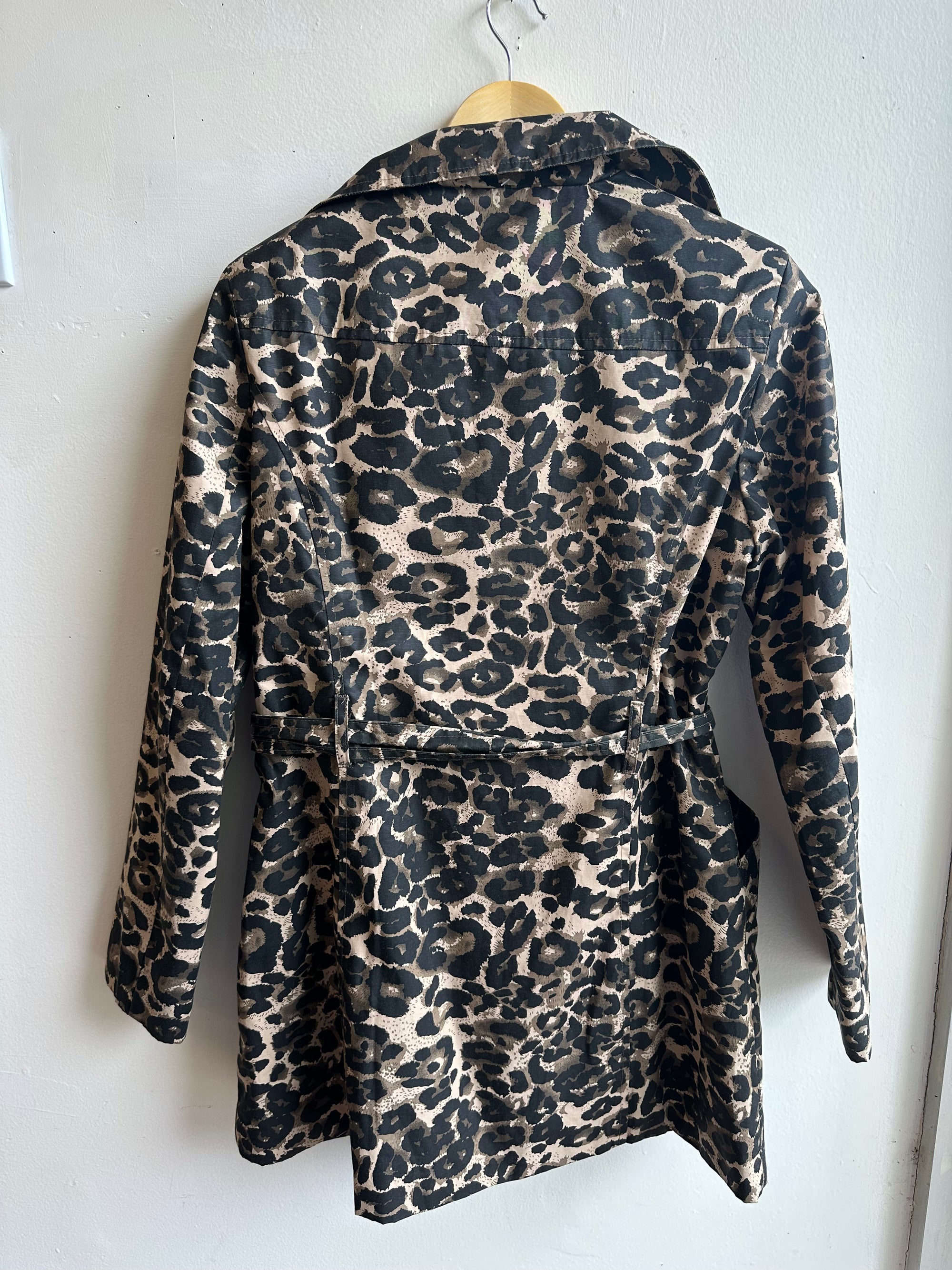 Vintage Leopard Print Belted Trench Coat – Size L