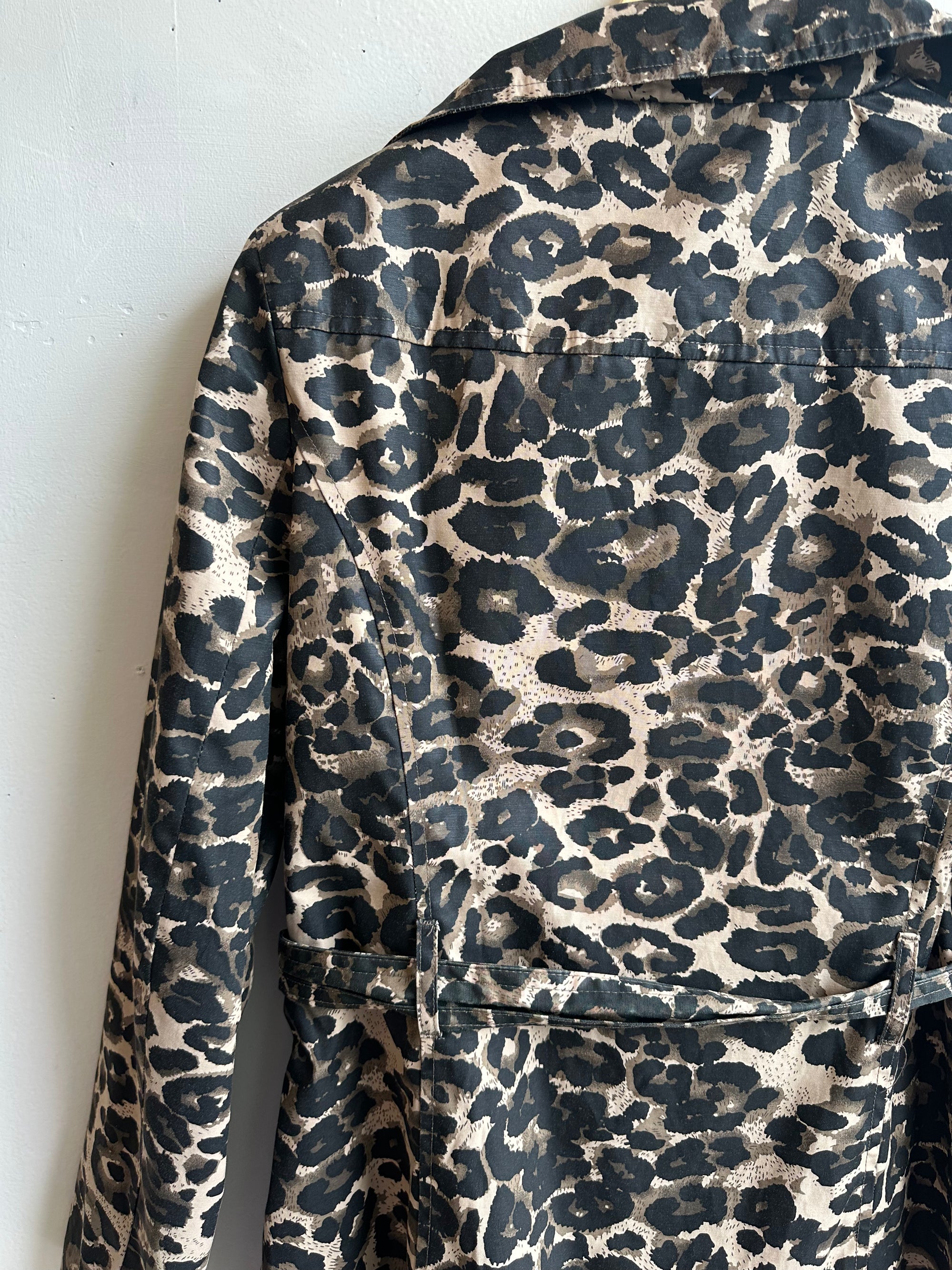 Vintage Leopard Print Belted Trench Coat – Size L