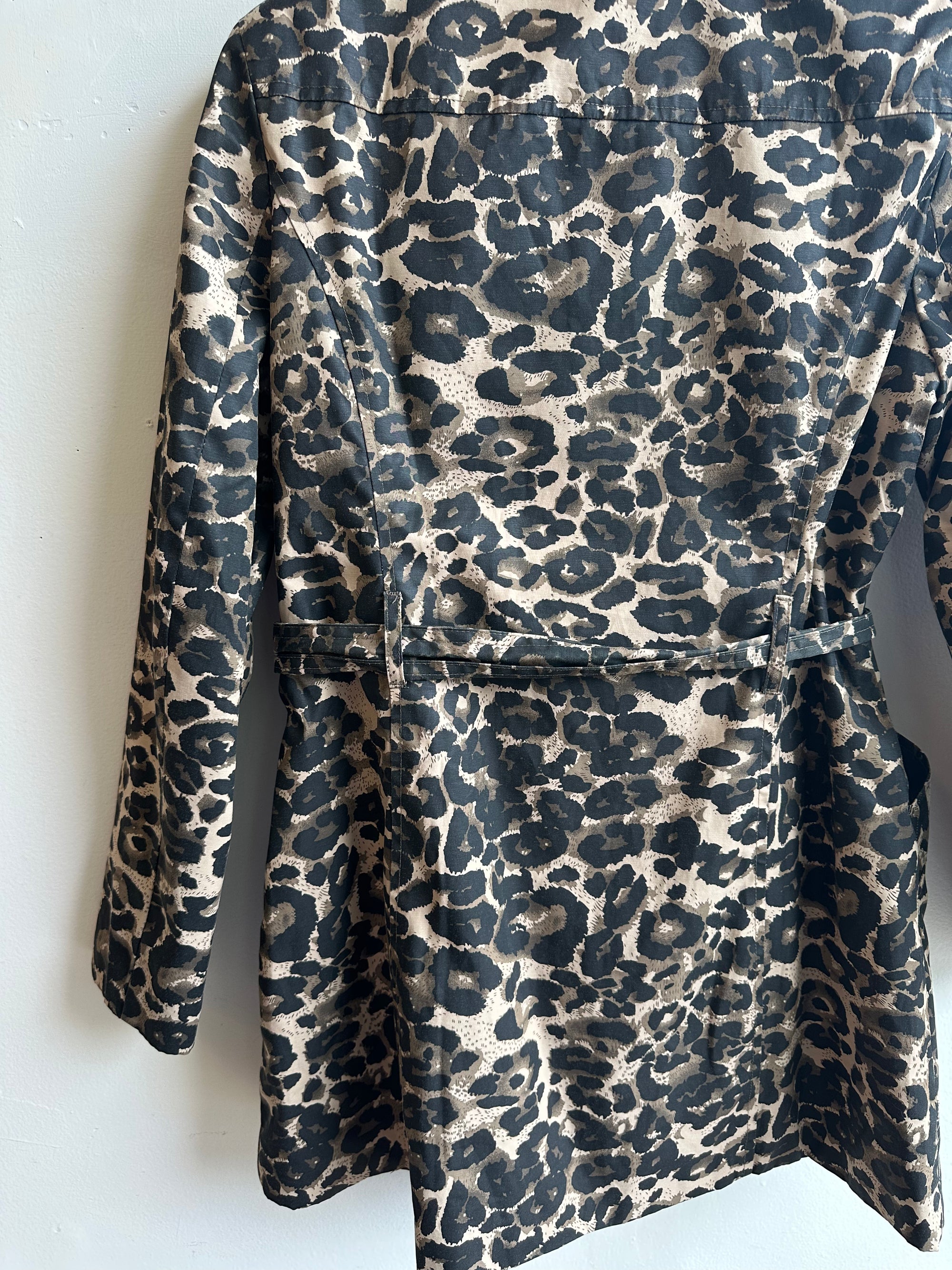 Vintage Leopard Print Belted Trench Coat – Size L
