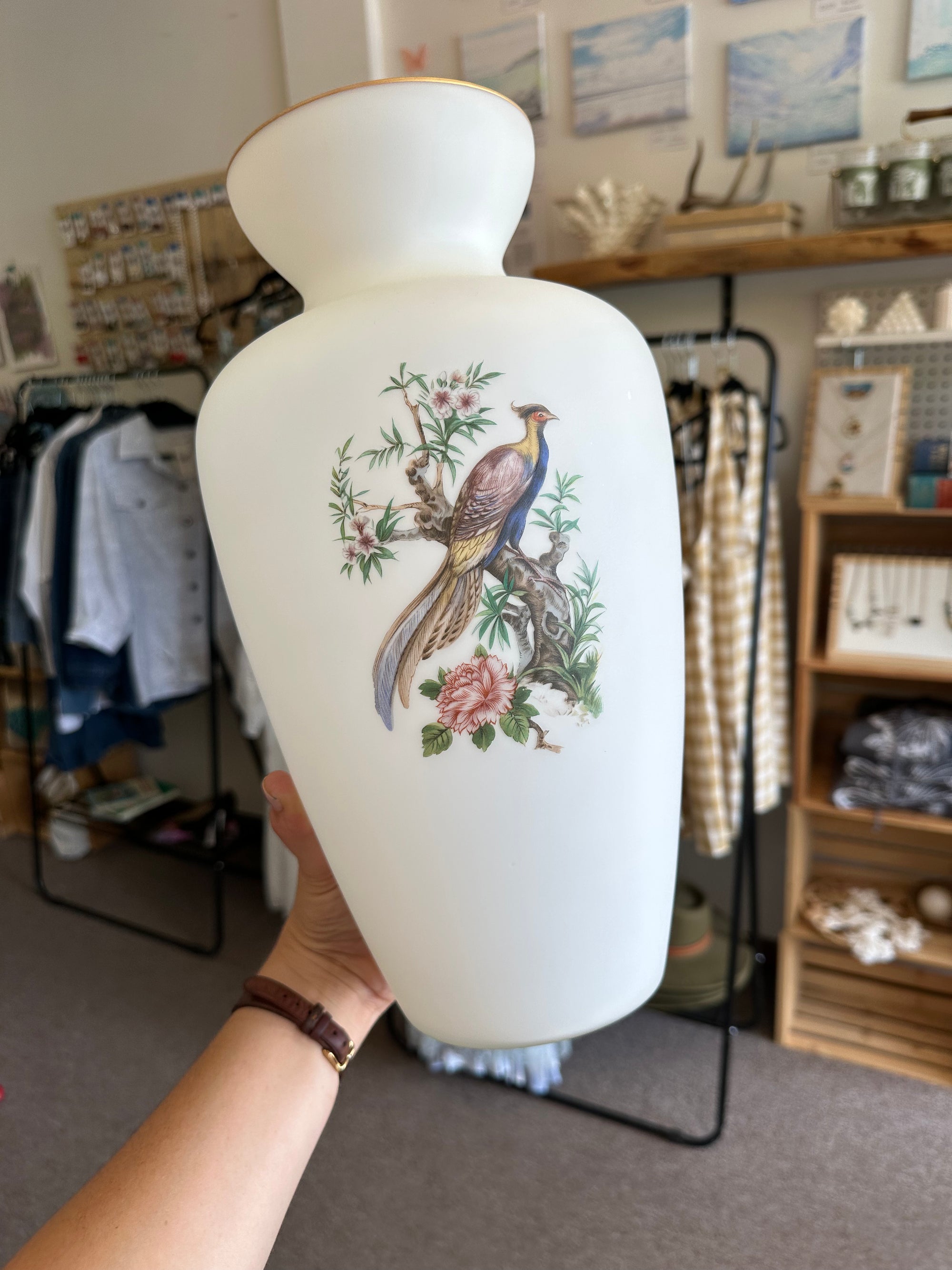 Vintage Porcelain Bird & Blossom Vase
