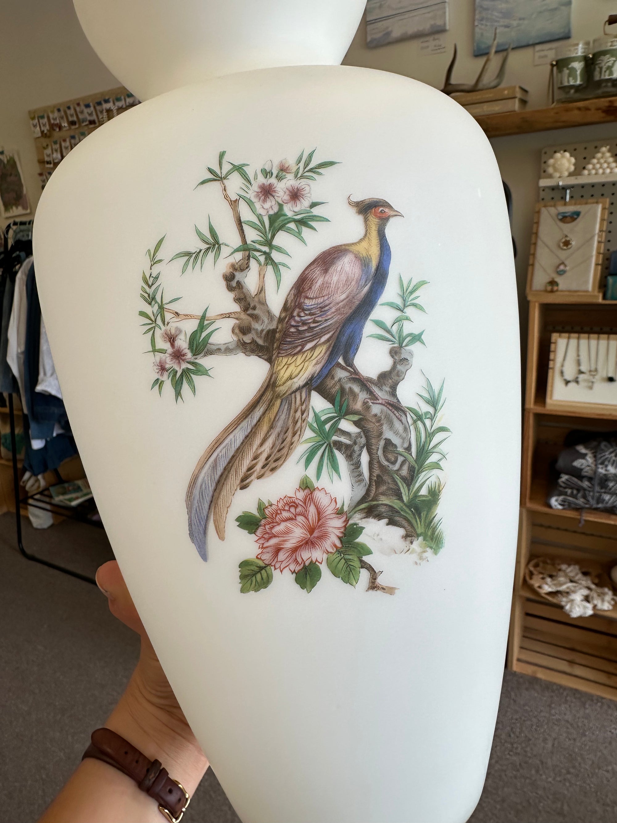 Vintage Porcelain Bird & Blossom Vase