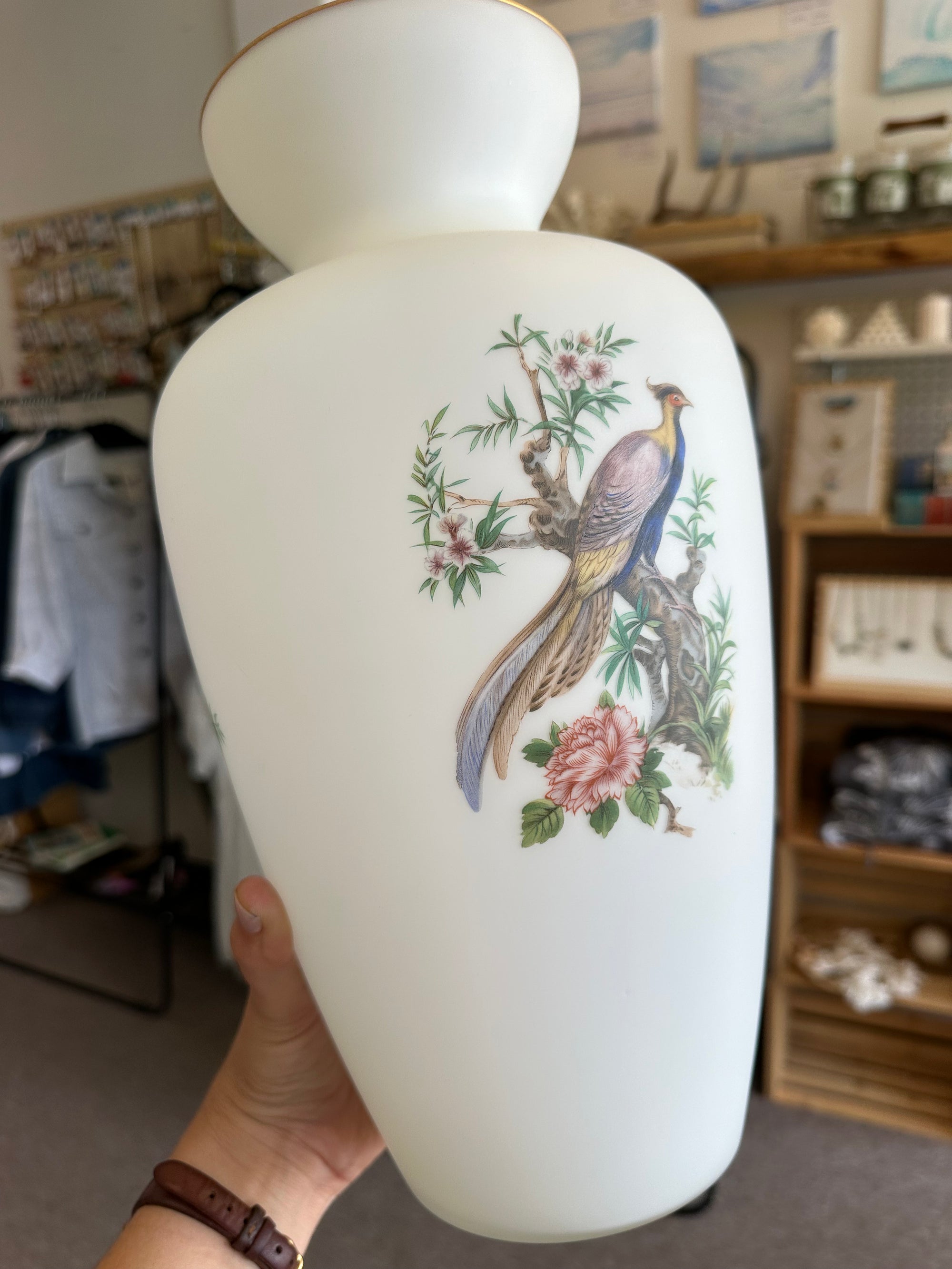 Vintage Porcelain Bird & Blossom Vase