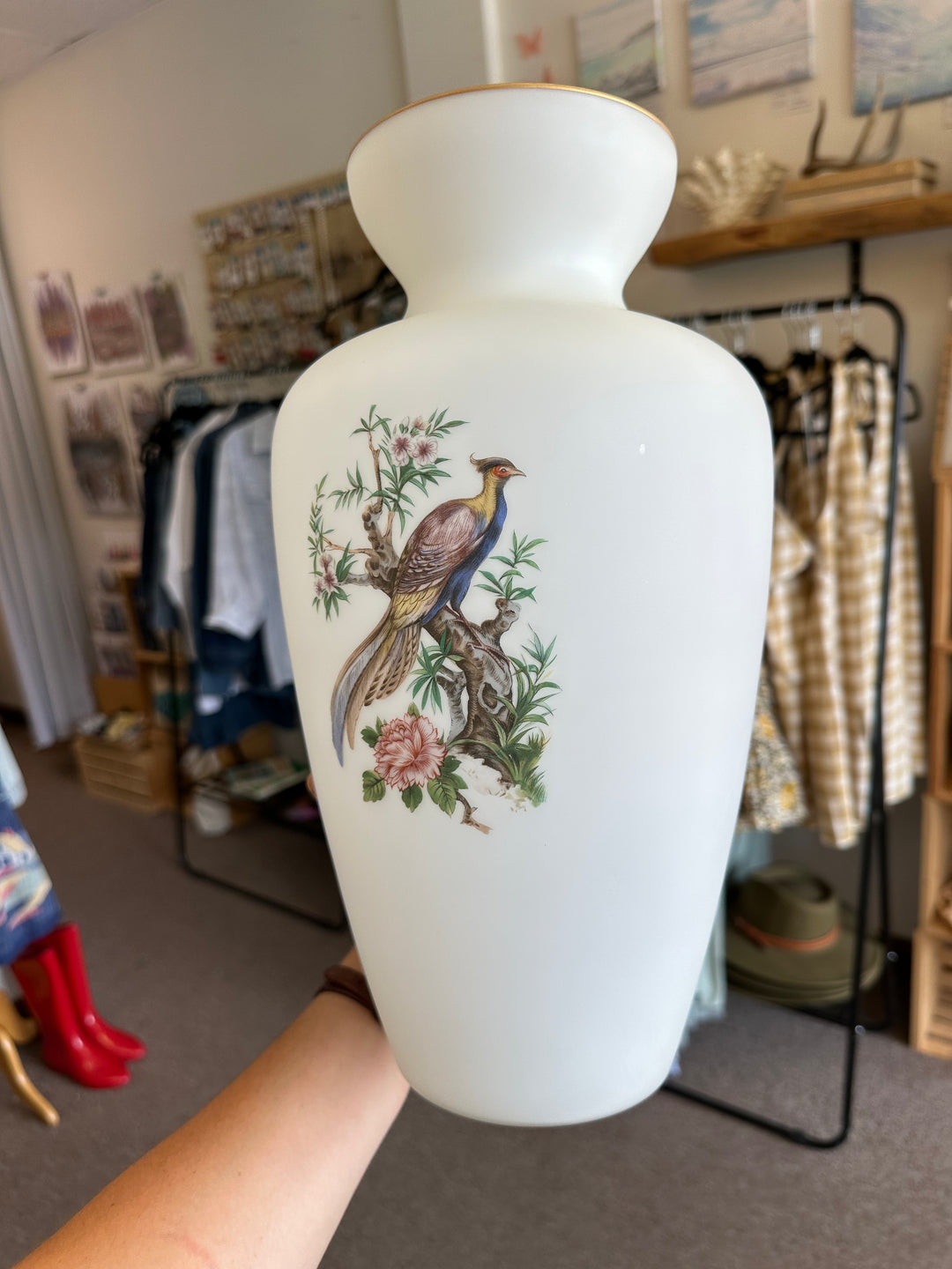 Vintage Porcelain Bird & Blossom Vase