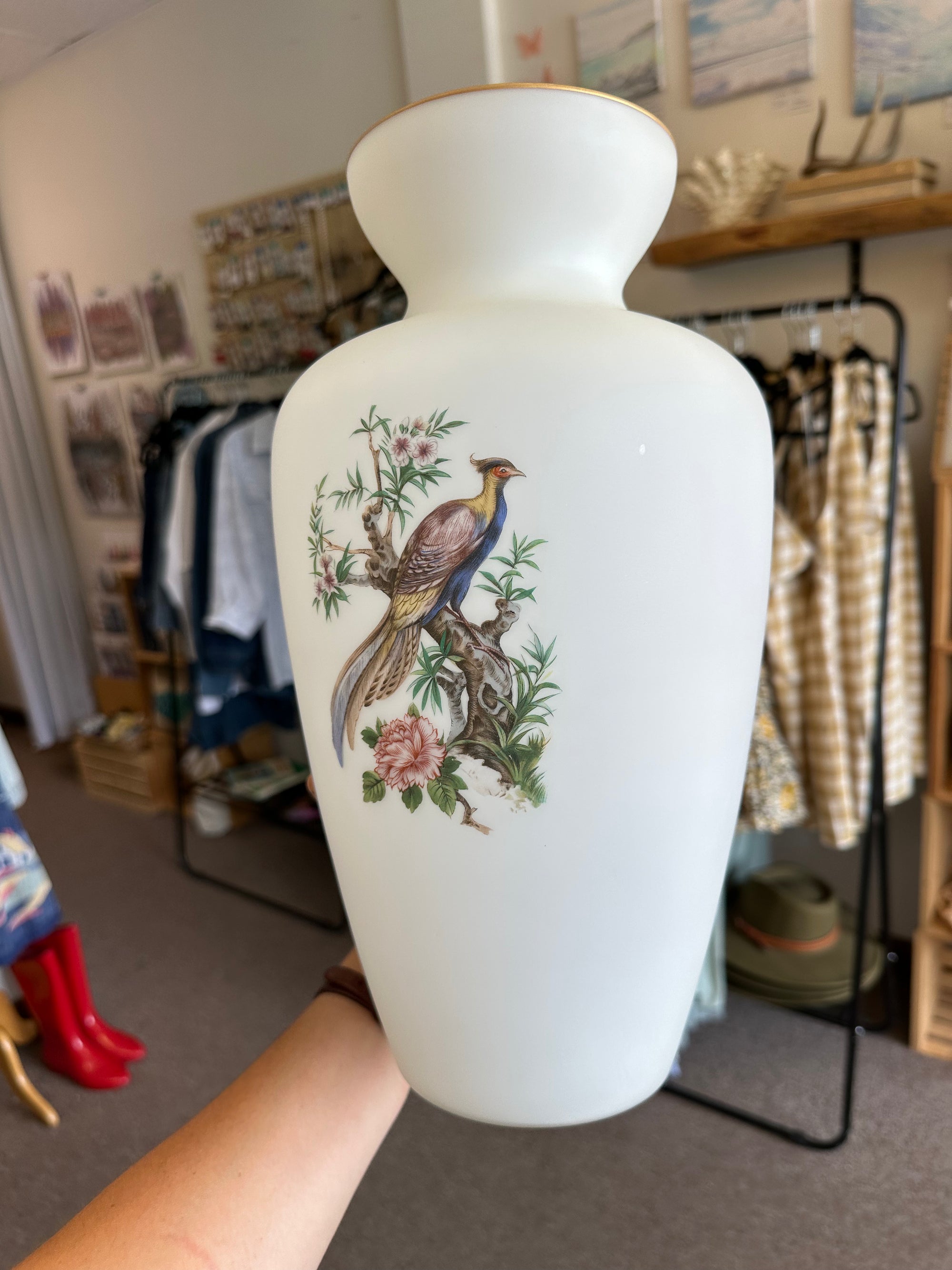 Vintage Porcelain Bird & Blossom Vase