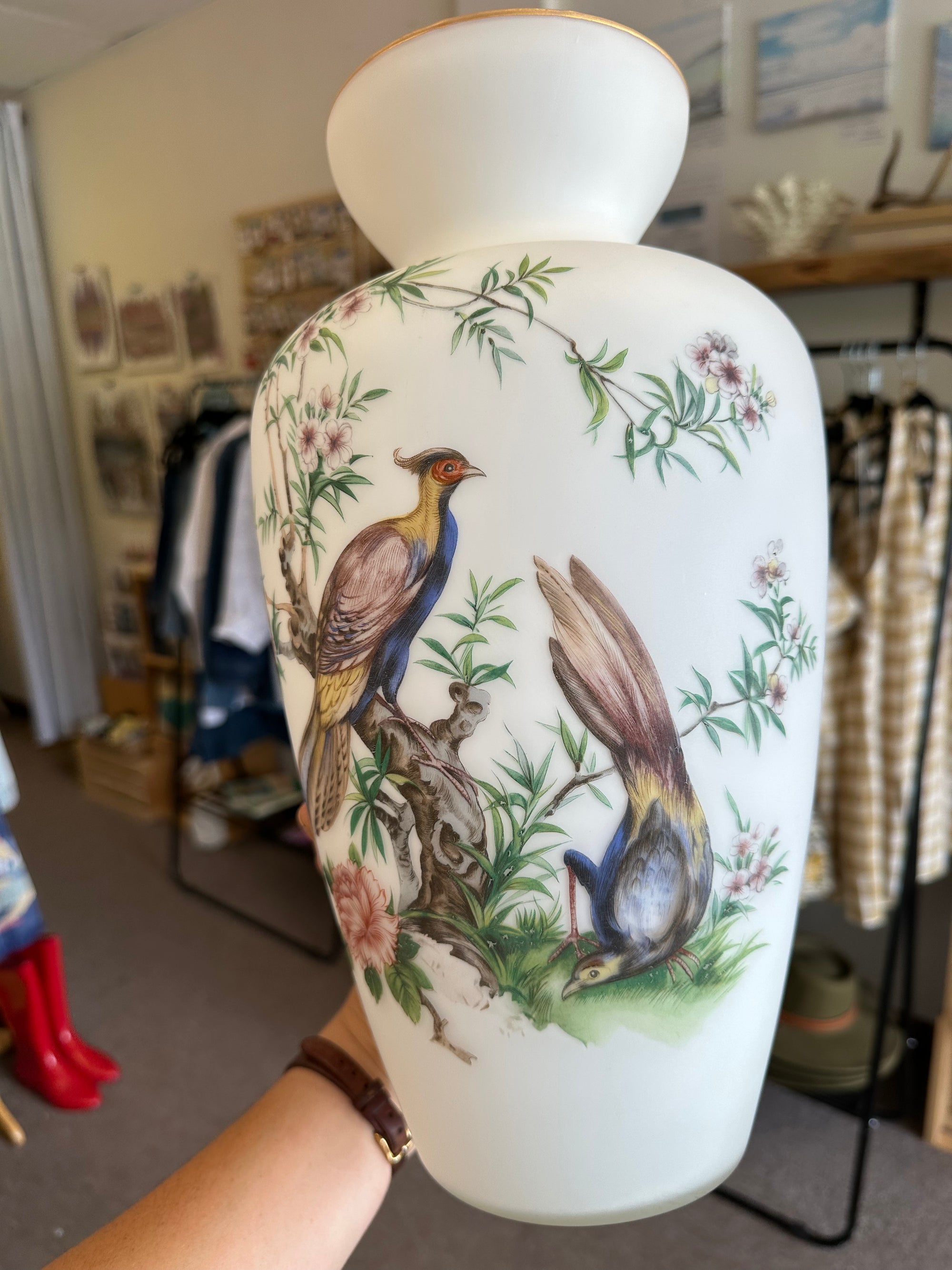 Vintage Porcelain Bird & Blossom Vase