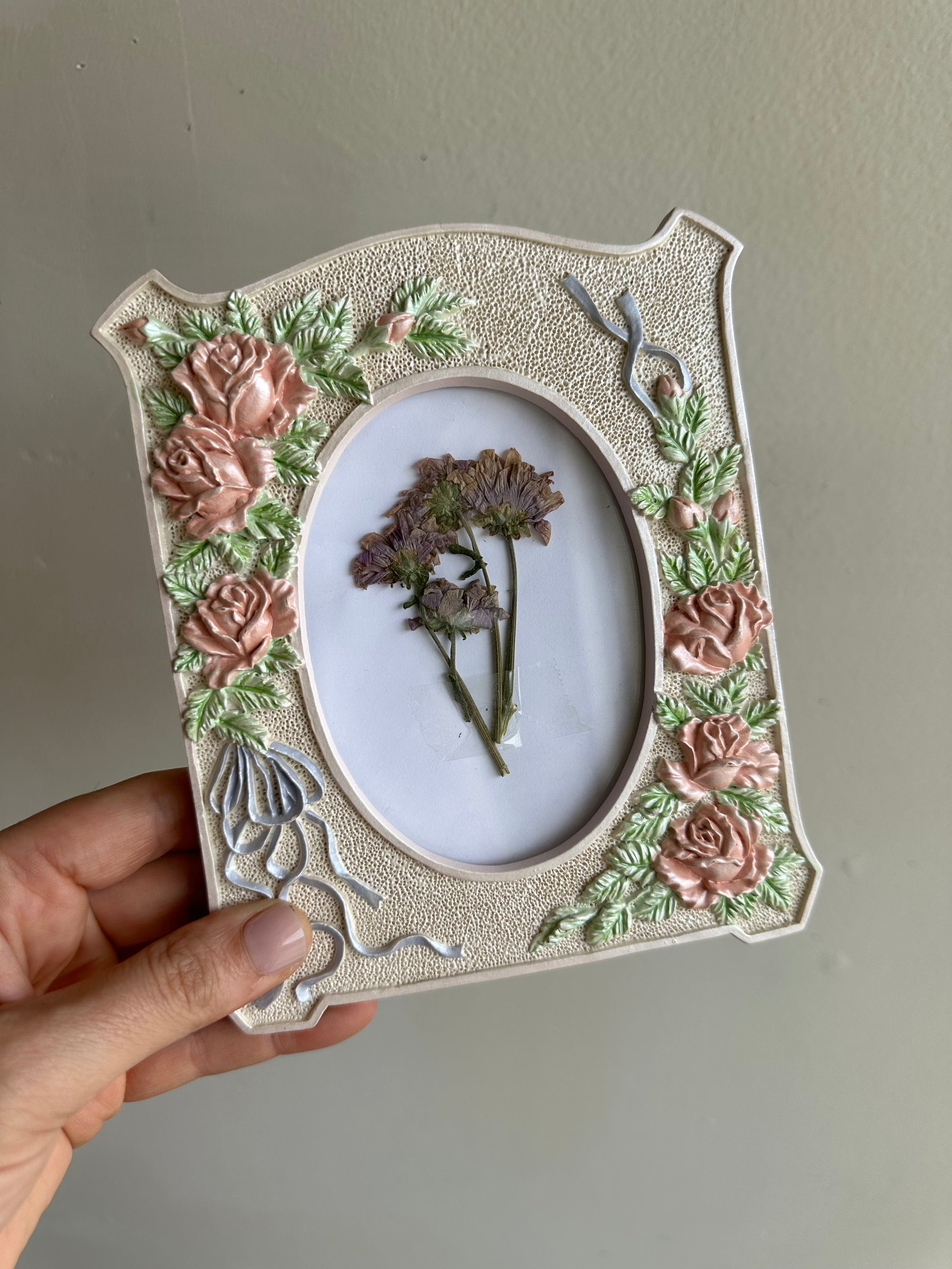 Vintage Porcelain Frame with Pressed Florals