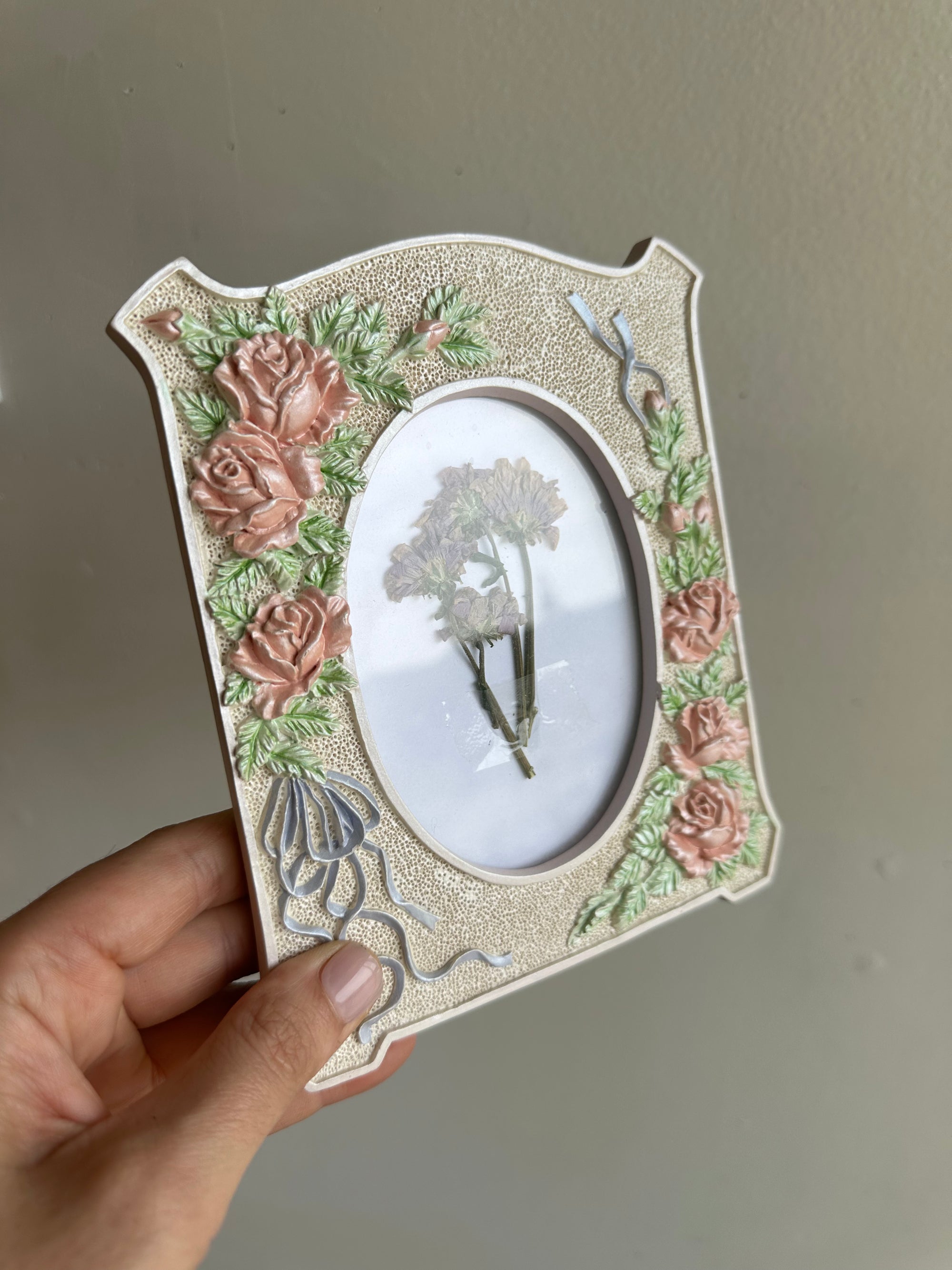 Vintage Porcelain Frame with Pressed Florals
