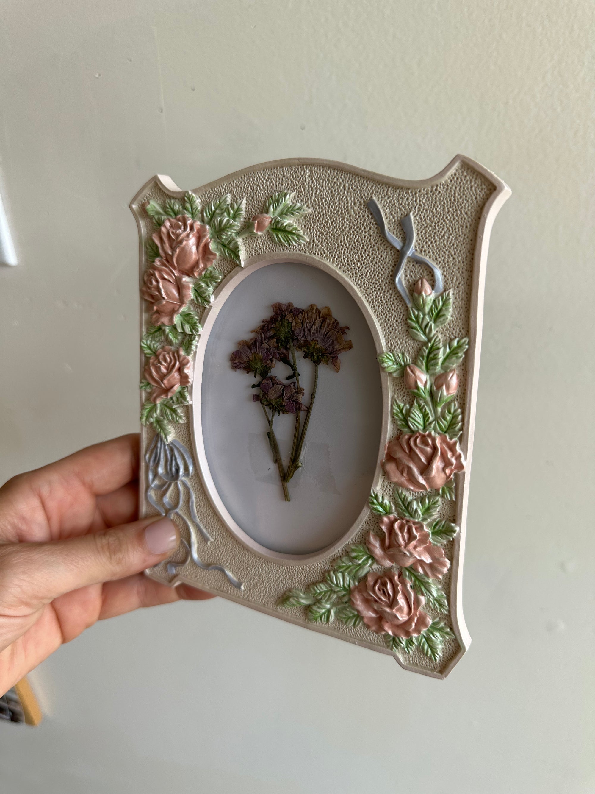 Vintage Porcelain Frame with Pressed Florals