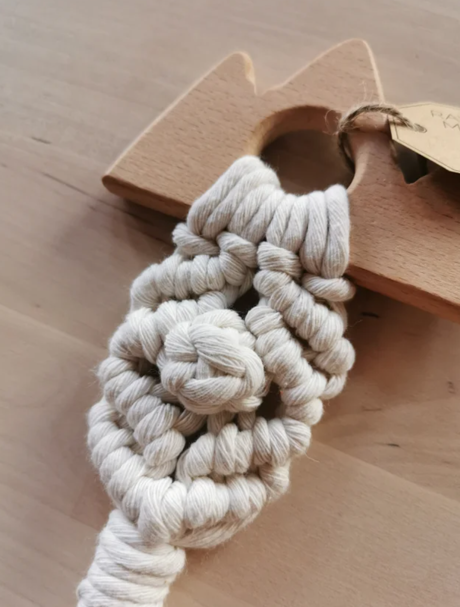 Raw Earth Mountain Wooden Macrame Teether