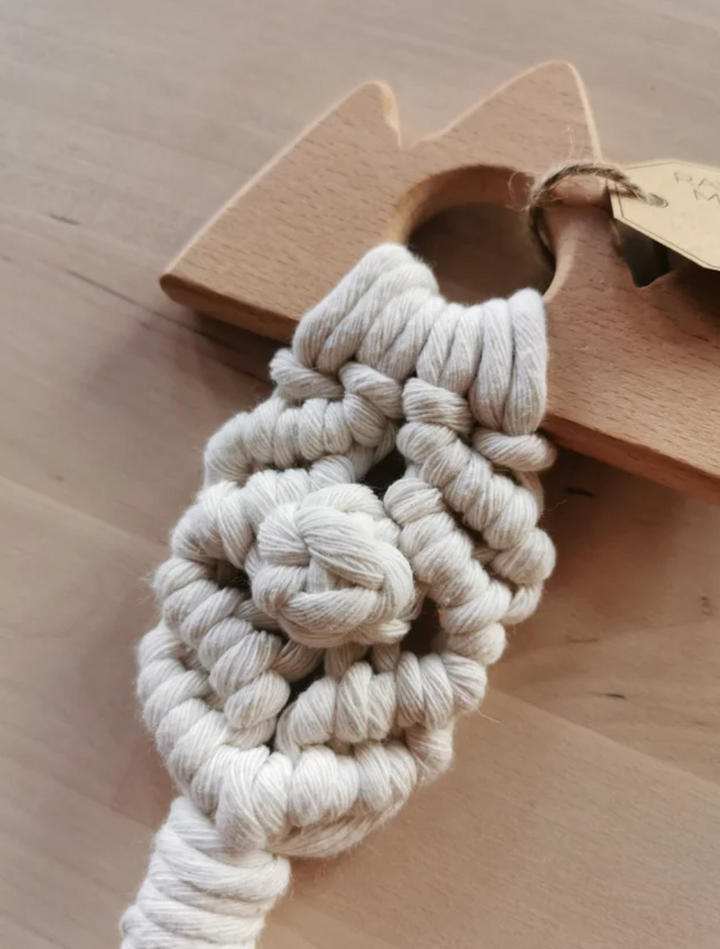 Raw Earth Mountain Wooden Macrame Teether