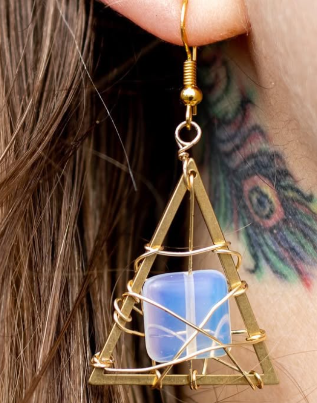 Sterling Silver Hoop Handmade Triangle Opalite Earrings