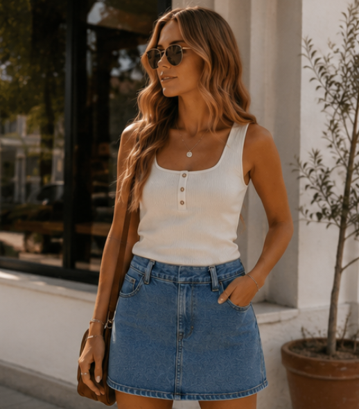 Vintage 80s Denim Mini Skirt | Size 14