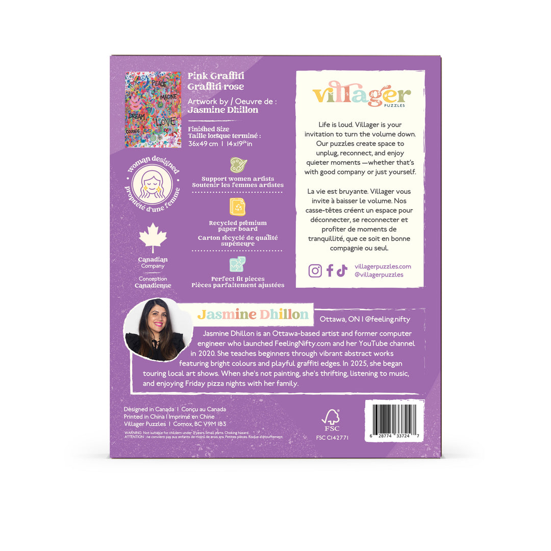 Pink Graffiti | 250 Piece Puzzle | Kids &amp; Adults | Designed in Canada by Jasmine Dhillon