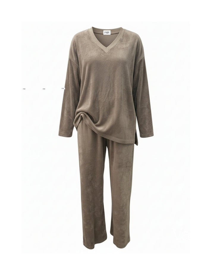 Terry &amp; Co. - Relaxed French Terry Matching Lounge Set For Women 2PC In Latte