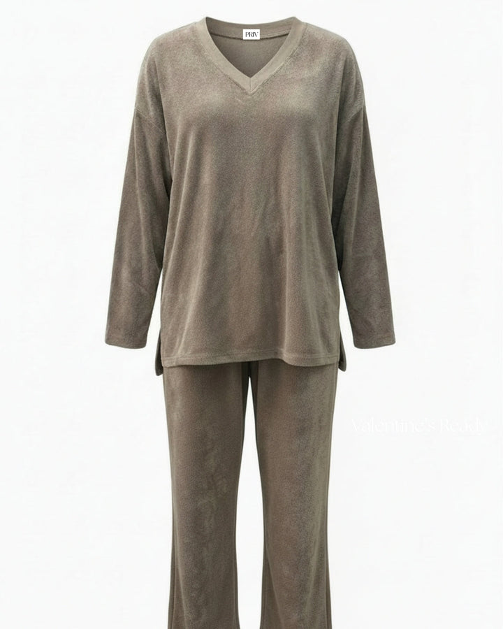 Terry &amp; Co. - Relaxed French Terry Matching Lounge Set For Women 2PC In Latte