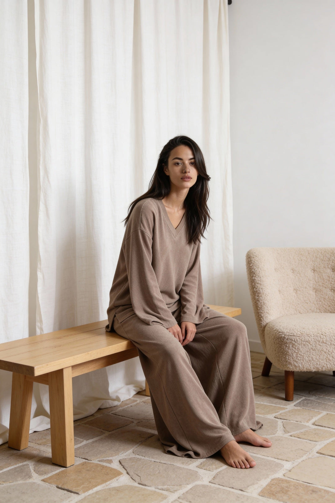 Terry &amp; Co. - Relaxed French Terry Matching Lounge Set For Women 2PC In Latte