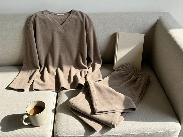 Terry &amp; Co. - Relaxed French Terry Matching Lounge Set For Women 2PC In Latte