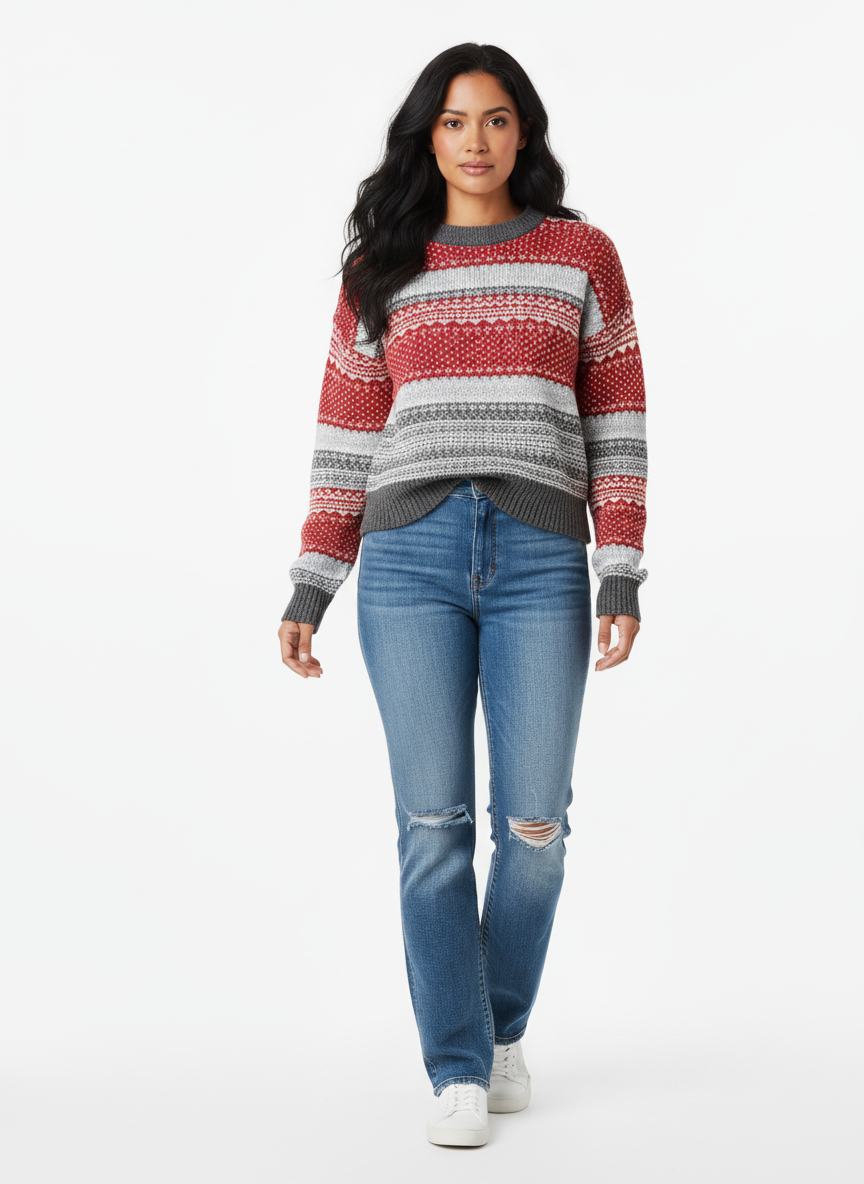Red + Grey Knit Sweater