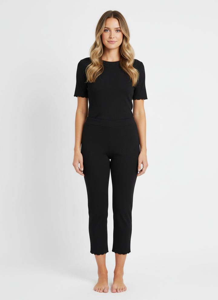 Orb Textured Black Cropped Pants