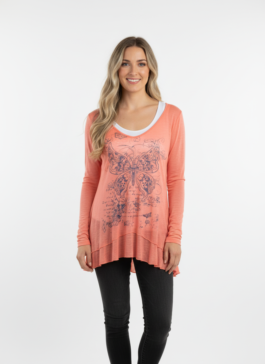 Papillon Butterfly Graphic Layered Top