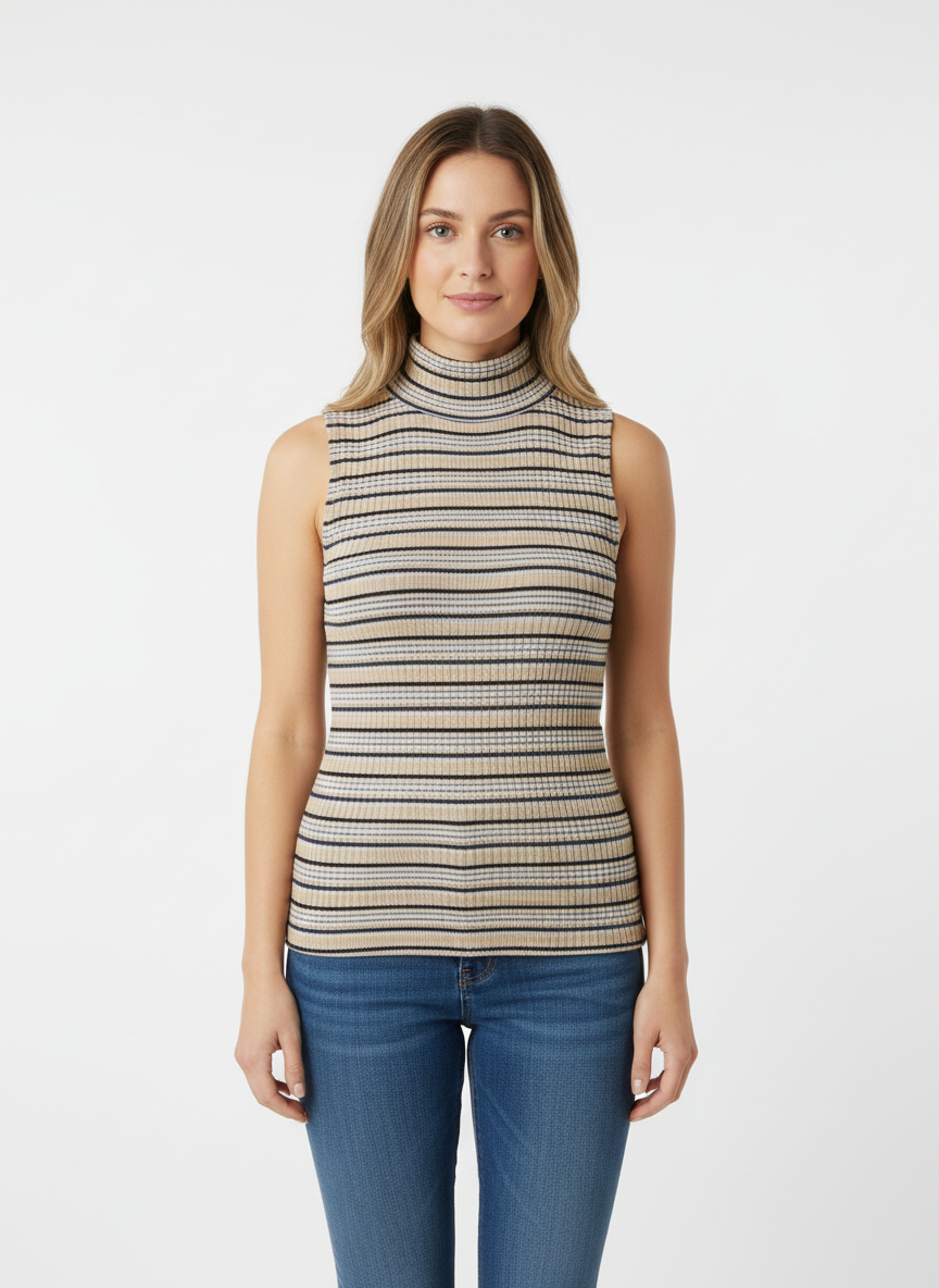 Vintage Lindsay Blake Striped Sleeveless Turtleneck