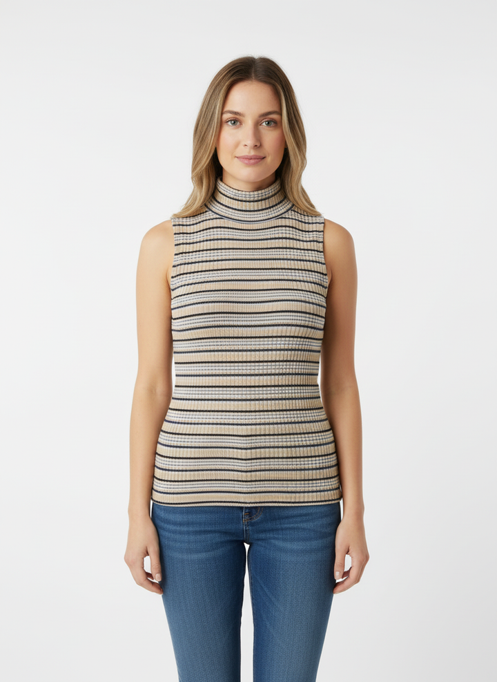 Vintage Lindsay Blake Striped Sleeveless Turtleneck