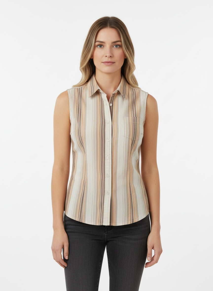 Vintage Striped Sleeveless Button Up