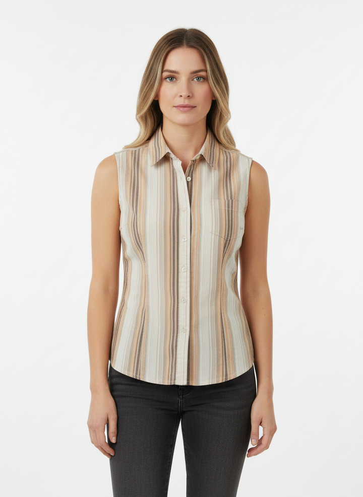 Vintage Striped Sleeveless Button Up