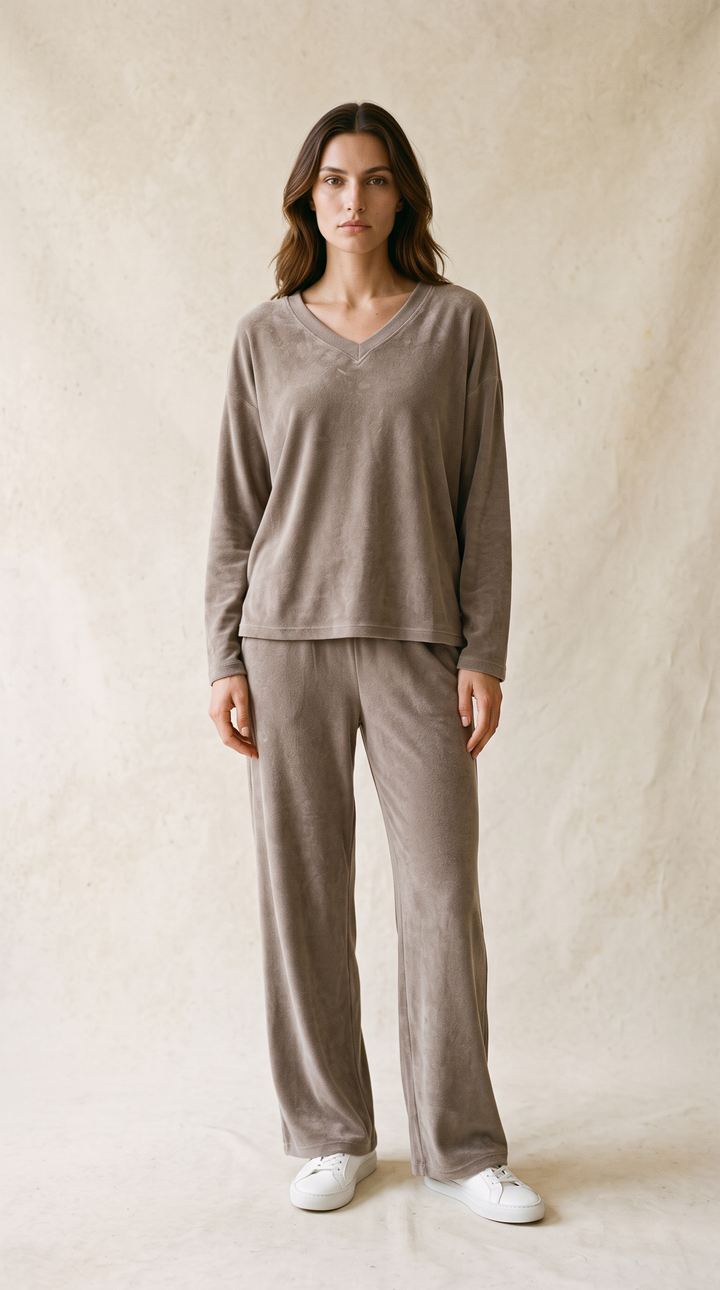 Terry &amp; Co. - Relaxed French Terry Matching Lounge Set For Women 2PC In Latte