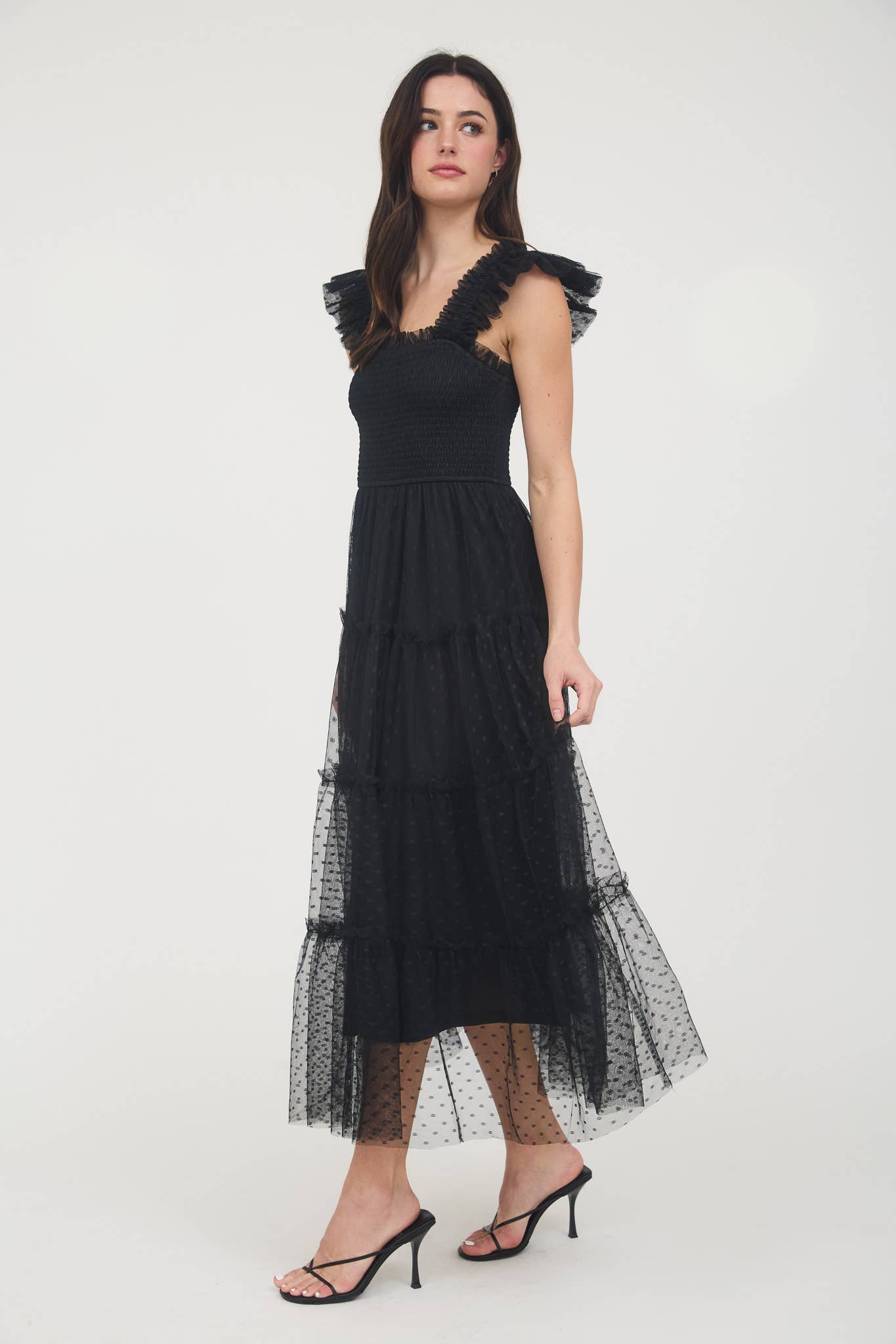 Polka Dot Chiffon Tiered Dress | Sage