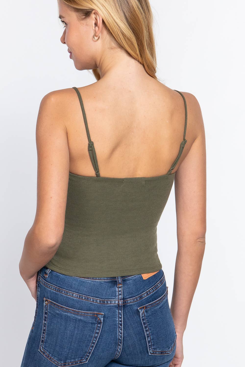 Straight Neck Two Ply Rib Knit Cami Top