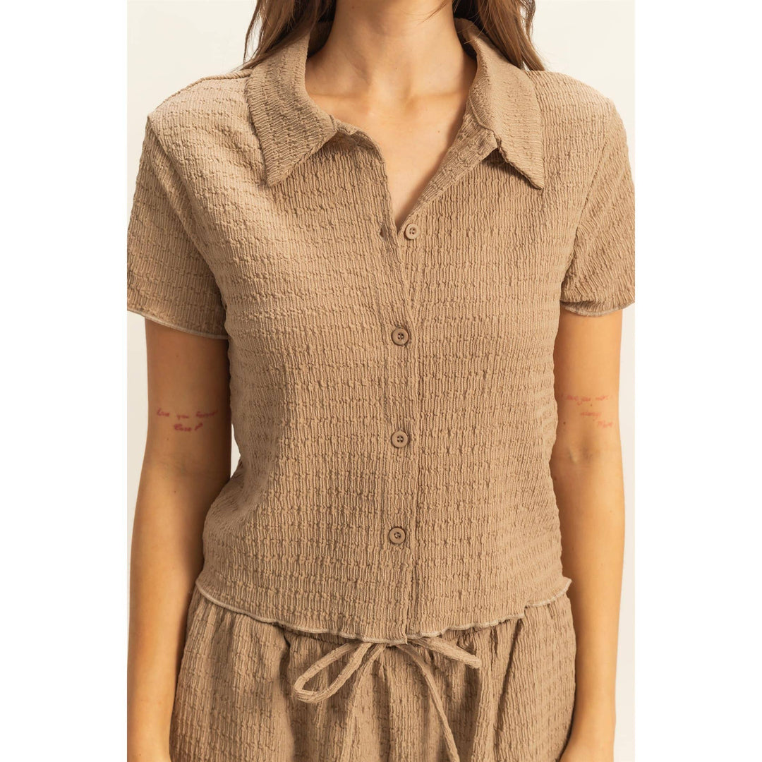 Textured Knit Button Up Top