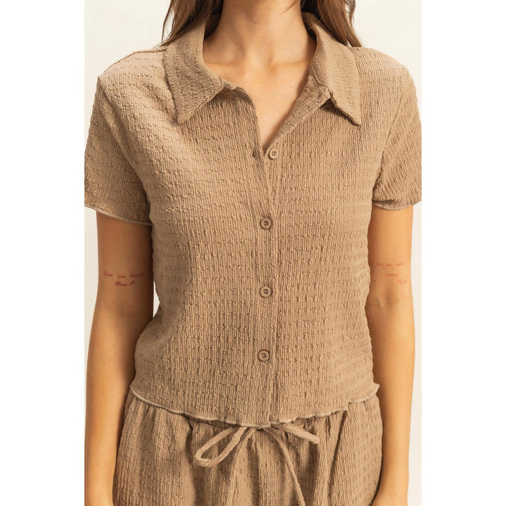 Textured Knit Button Up Top