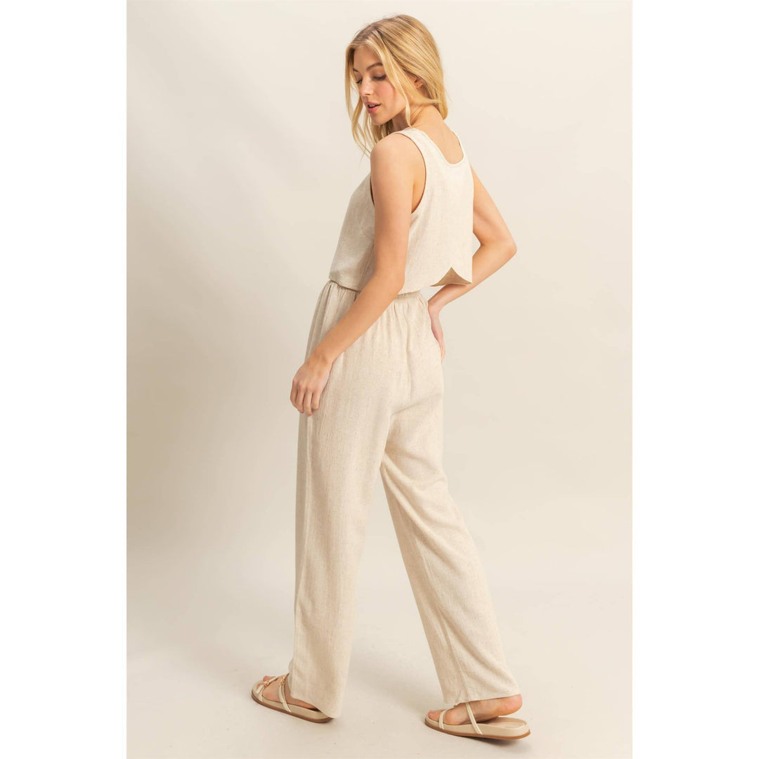 Cotton Sleeveless Top And Pants Set | Cream