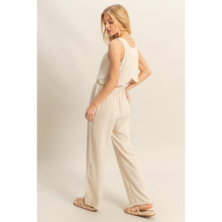 Cotton Sleeveless Top And Pants Set | Cream