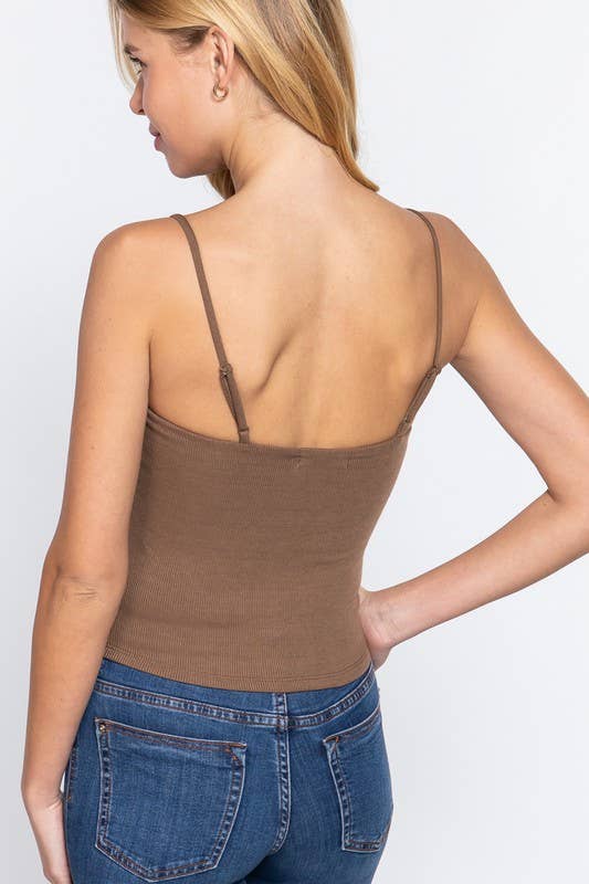 Straight Neck Two Ply Rib Knit Cami Top