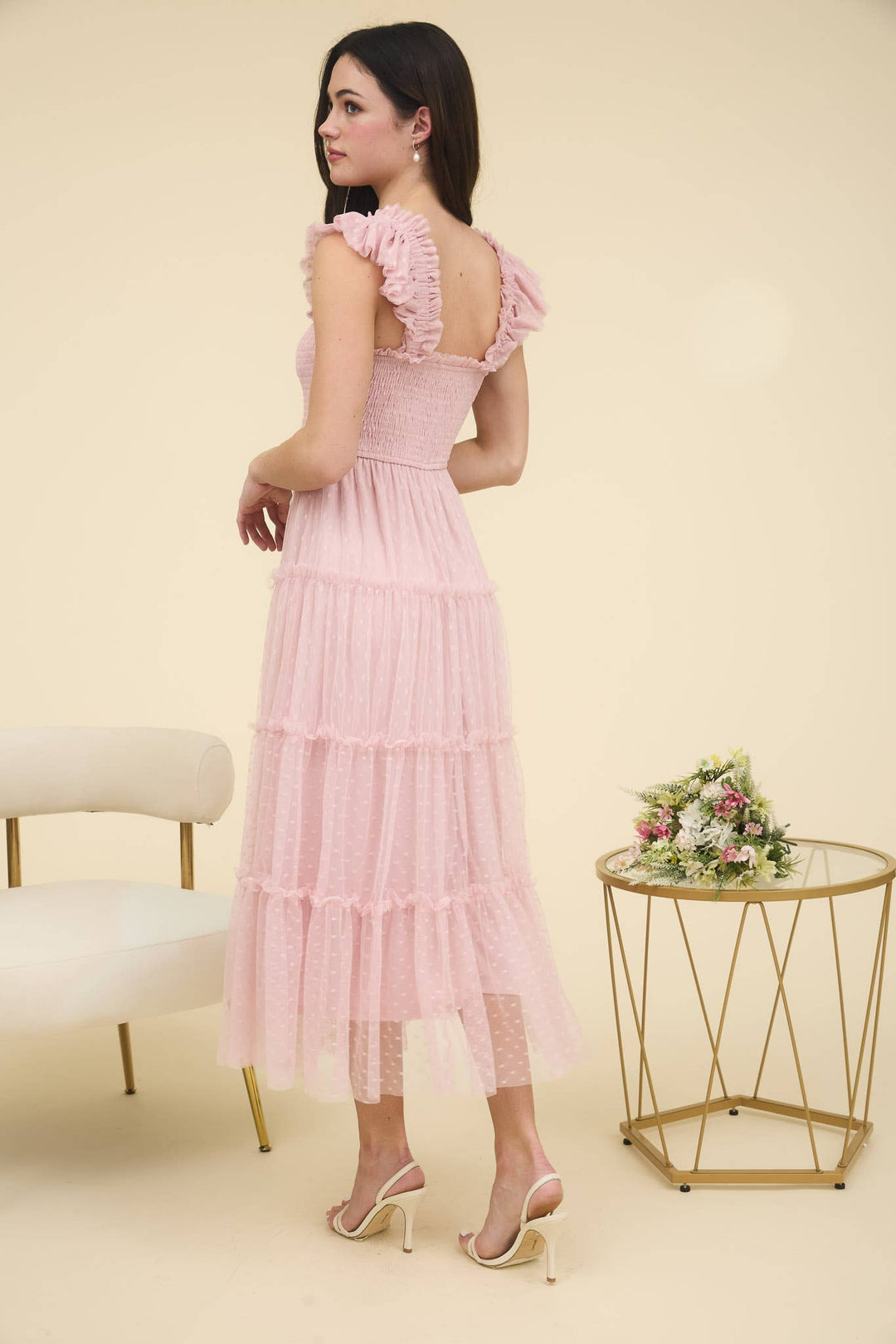 Polka Dot Chiffon Tiered Dress | Sage