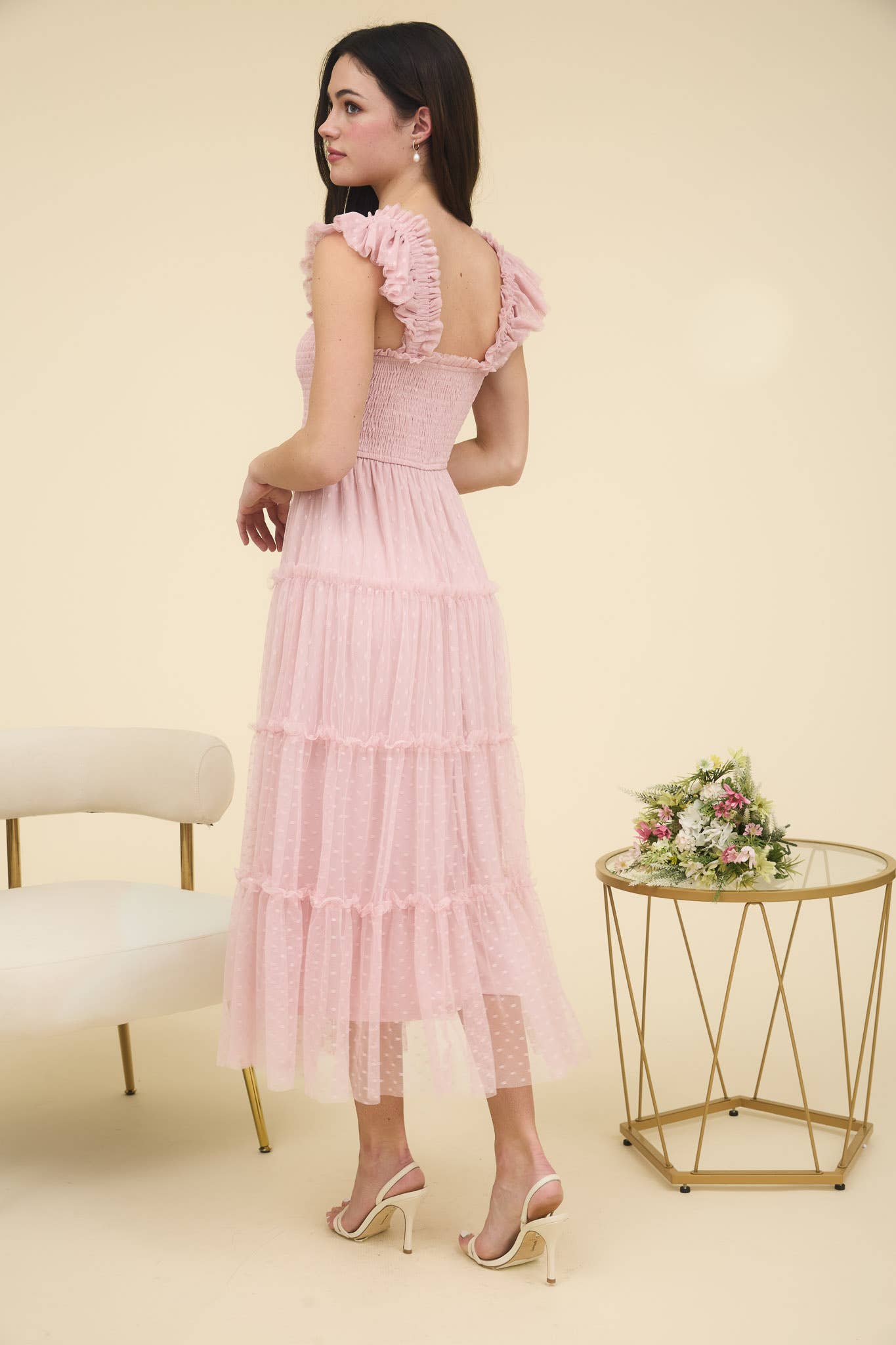 Polka Dot Chiffon Tiered Dress | Sage