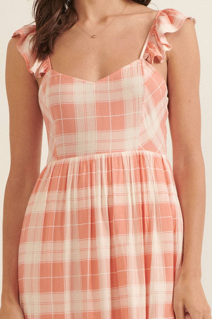 Plaid Sweetheart Sleeveless Open Back Maxi Dress