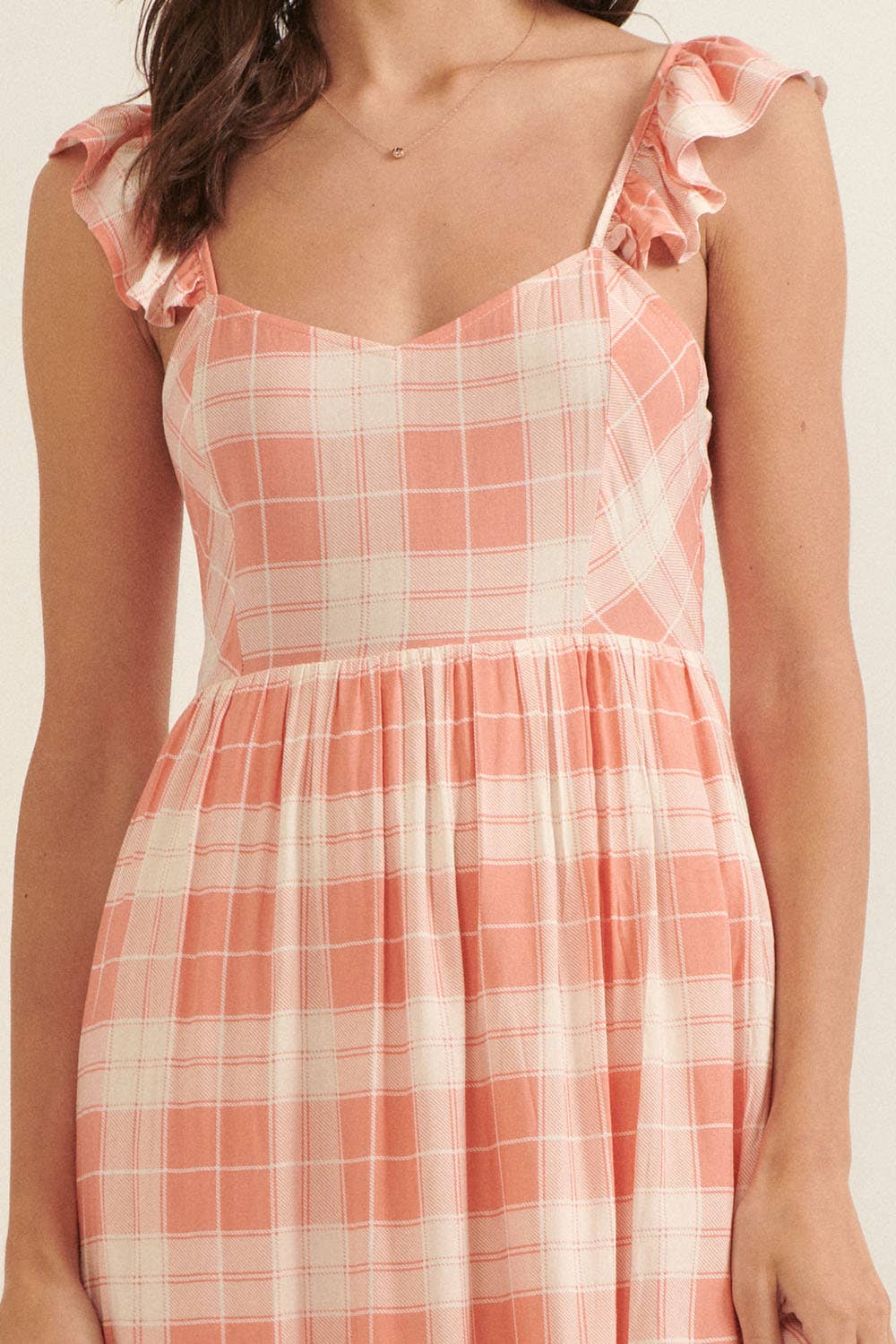 Plaid Sweetheart Sleeveless Open Back Maxi Dress
