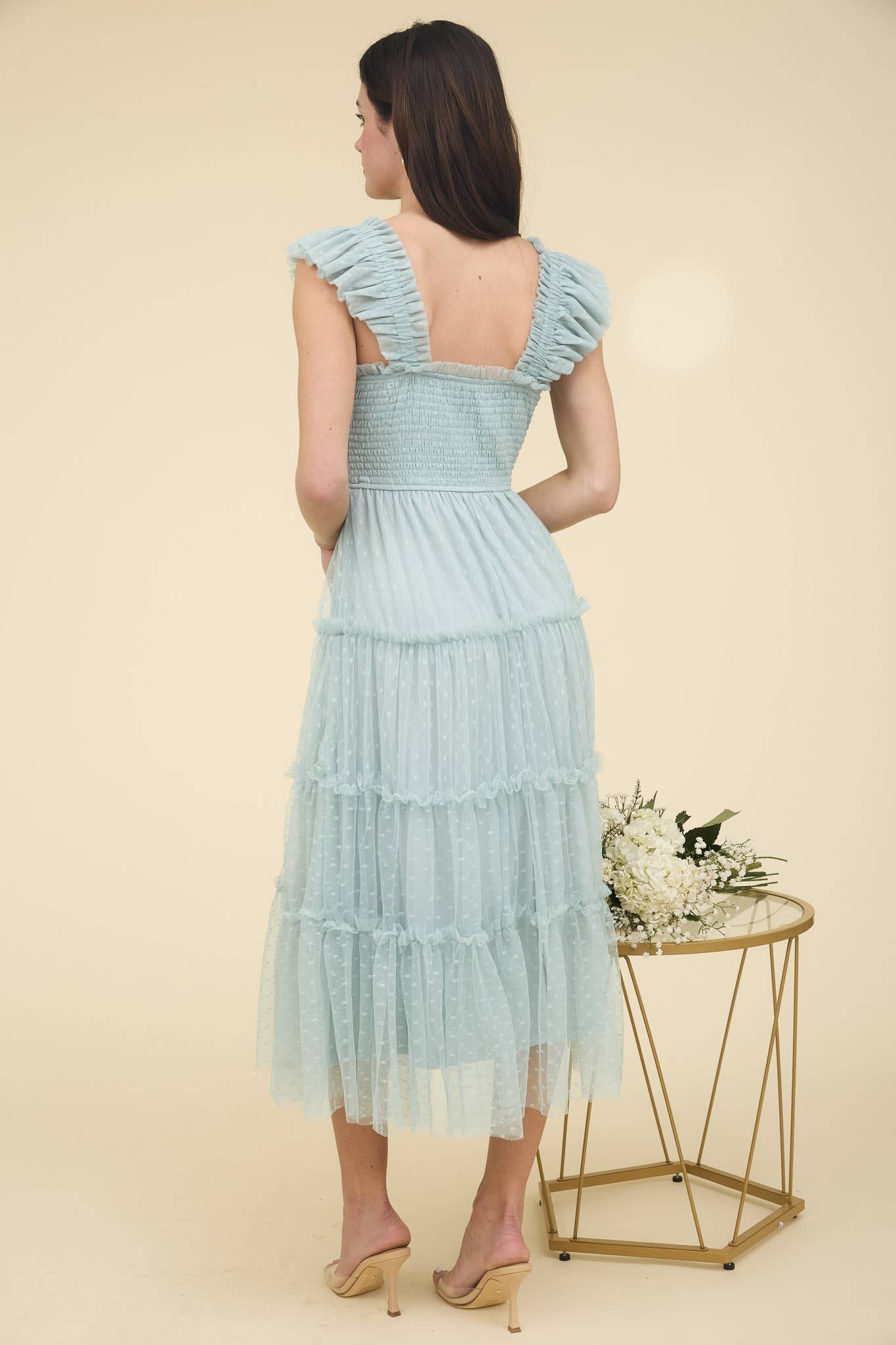 Polka Dot Chiffon Tiered Dress | Sage