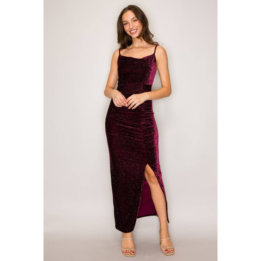 Glitter Velvet Cowl Neck Maxi Dress