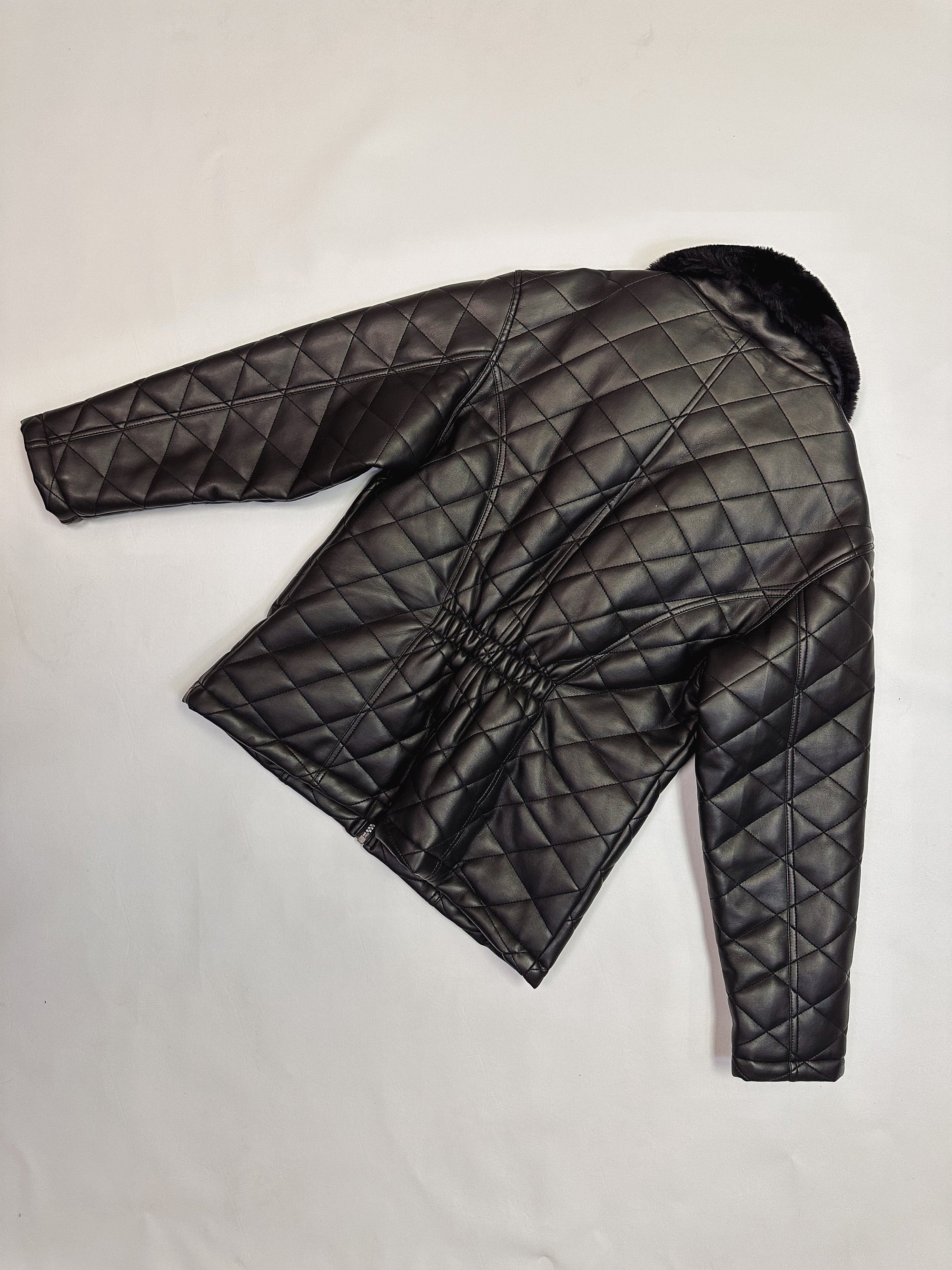 Vintage 90s Black Quilted Vegan Leather Jacket