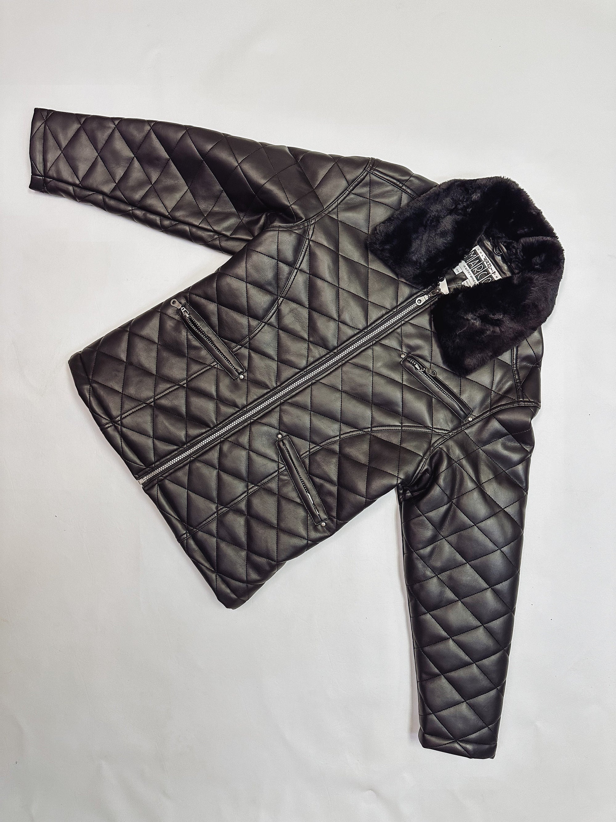 Vintage 90s Black Quilted Vegan Leather Jacket