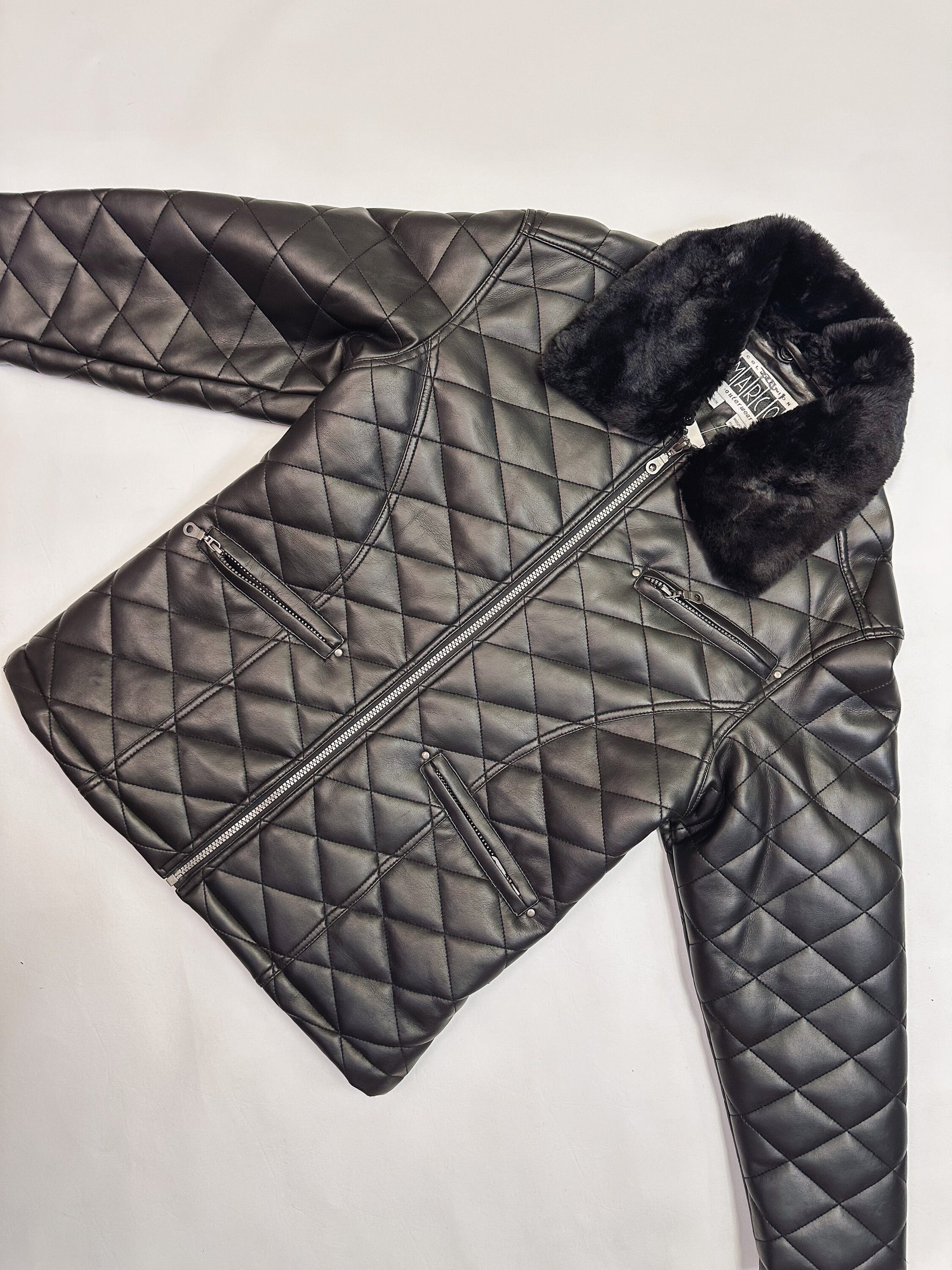 Vintage 90s Black Quilted Vegan Leather Jacket