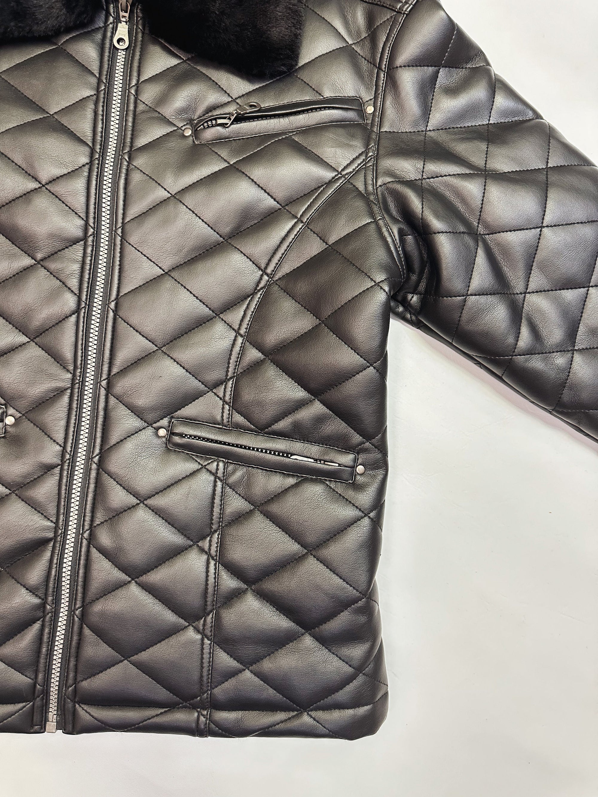 Vintage 90s Black Quilted Vegan Leather Jacket