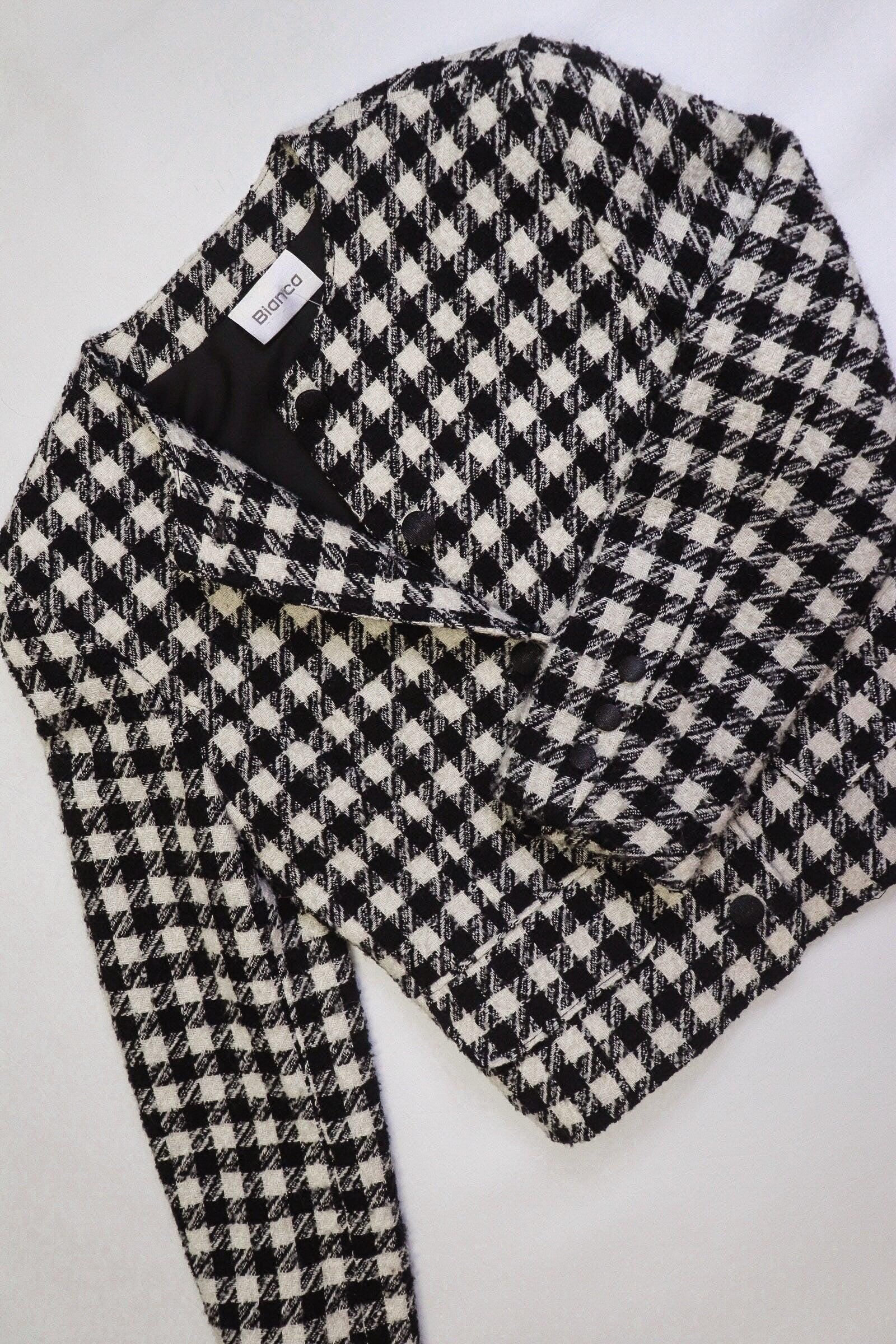 Vintage 80s Black and White Cropped Checkered Clueless Jacket