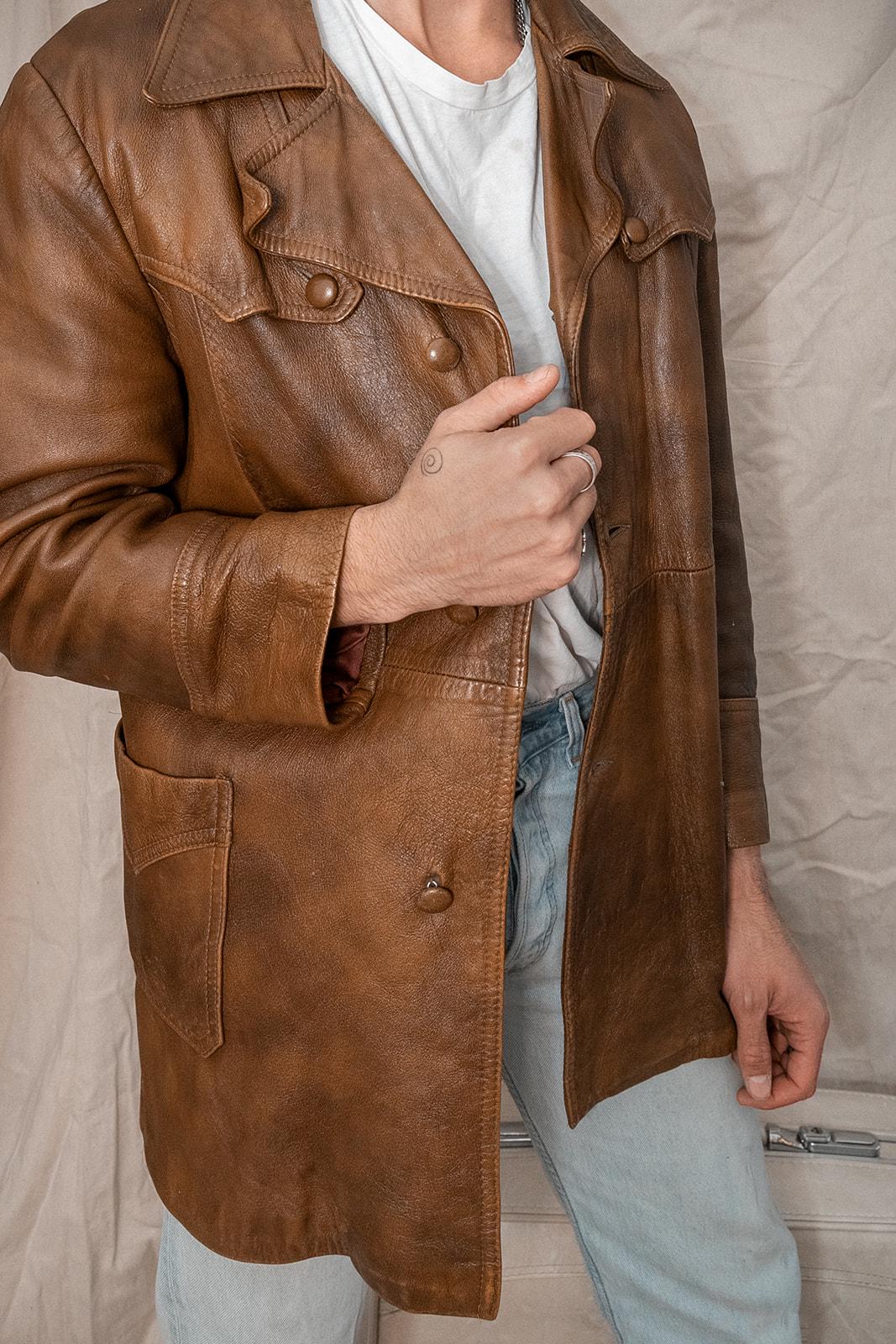 Vintage 1970s Long Brown Leather Made in Canada Jacket