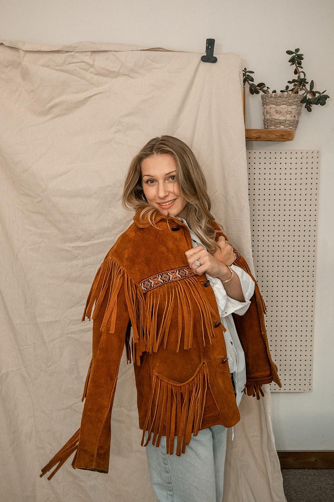 Vintage Authentic Moosehide Fringe Jacket Handmade in Canada