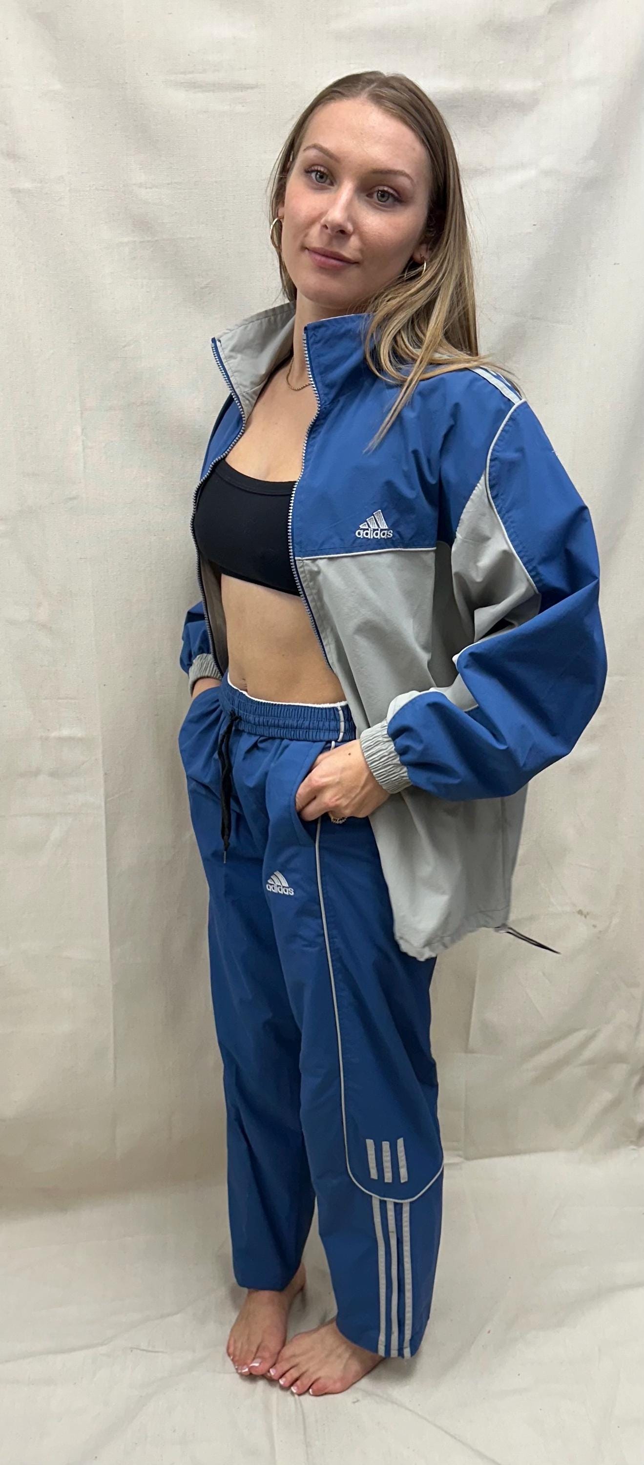 Vintage 80s Adidas Blue Grey Track Suit